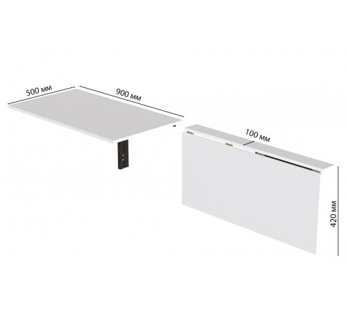 Обеденный стол-трансформер Ника настенный Ferrum-decor 420x900x500 Черный металл ДСП Белое 16 мм (FRD-105164)