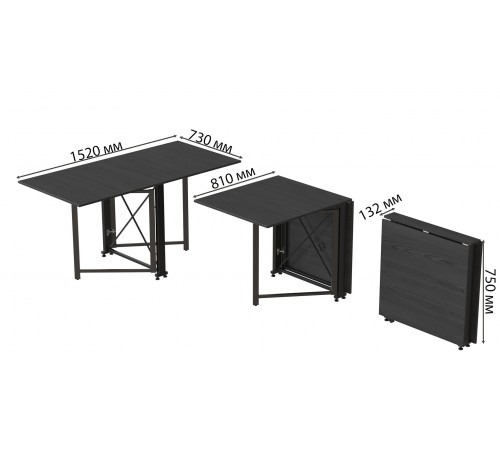 Стол-книжка трансформер Орион 2 Ferrum-decor 750x1520x730 Черный металл ДСП Сосна Кембра 16 мм (FRD-104585)