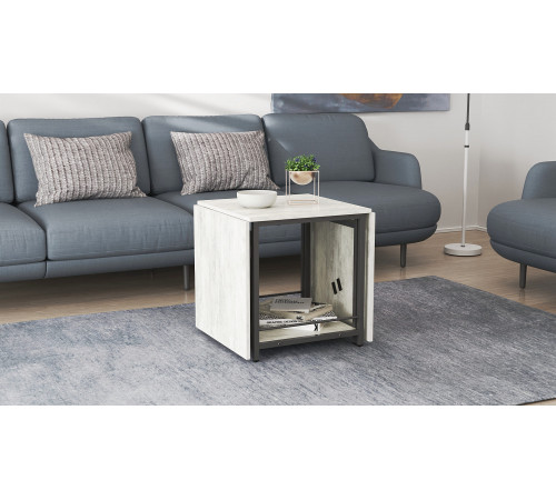 Стол журнальный трансформер Куб Комбо Ferrum-decor 540x532x500 Черный металл ДСП Бетон 16 мм (FRD-105155)