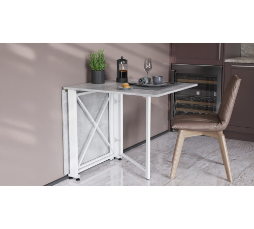 Стол-книжка трансформер Орион 2 Ferrum-decor 750x1520x730 Белый металл ДСП Бетон 16 мм (FRD-104596)