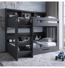 Детская двухъярусная кровать LION Майнкрафт 90х190 см с ящиком Антрацит (LION-041530) ТОП