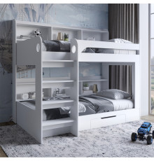 Детская двухъярусная кровать LION Майнкрафт 90х190 см с ящиком Нимфея Альба (белый) (LION-041541) ТОП