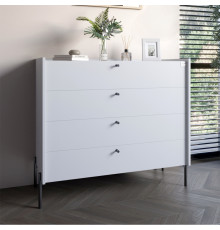 Комод с 4 ящиками LION Wood с черными ножками 100х90х45 см Нимфея Альба (белый) (LION-042983) ТОП