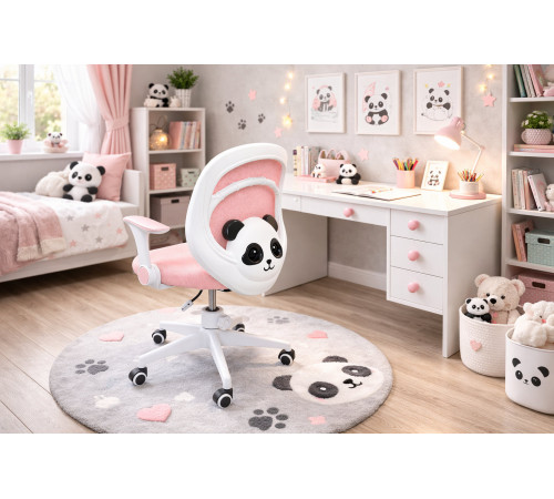 Кресло вращающееся детское с подставкой для ног PERFECT KIDS PANDA PINK Perfect Home Розовый (PFH-092111)