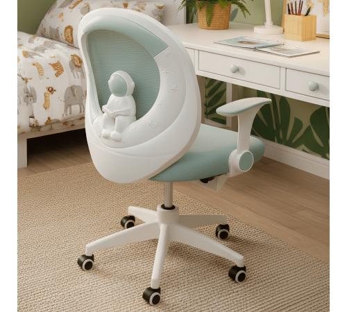 Кресло вращающееся детское с подставкой для ног PERFECT KIDS ASTRONAUT GREEN Perfect Home Зеленый (PFH-092114)