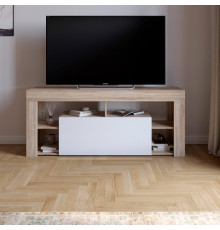 Тумба под телевизор с 4 полками М-ЗОН Джеко 140 Сонома/Нимфея Альба (белый) (MZN-031035)