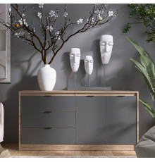 Большой комод с дверями и 3-мя ящиками Эверест Сити-1500 150,2х38х74,6 Дуб сонома/Графит (DTM-071101)