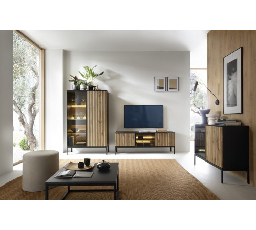 Комод с подсветкой Perfect Home Сенто / Sento K104 2-дверный Черный/дуб вотан (PFH-091489)