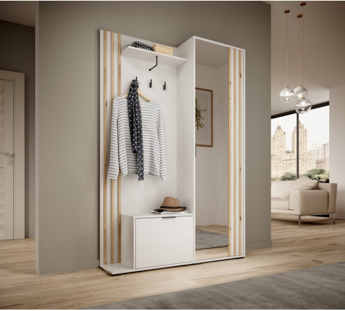 Прихожая с зеркалом Perfect Home Нелли / Nelly 2-дверный Белый/дуб артизан (PFH-091303)