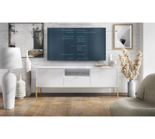 Тумба под телевизор Perfect Home Новая/Nova 2-дверная с 1 ящиком и золотыми ножками RTV154 Белый (PFH-091224)