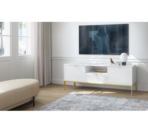 Тумба под телевизор Perfect Home Новая/Nova 2-дверная с 1 ящиком и золотыми ножками RTV154 Белый (PFH-091224)