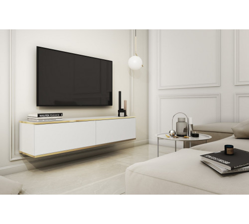 Тумба под телевизор навесная Perfect Home Оро/Oro 2-дверная RTV135 Белый (PFH-091349)