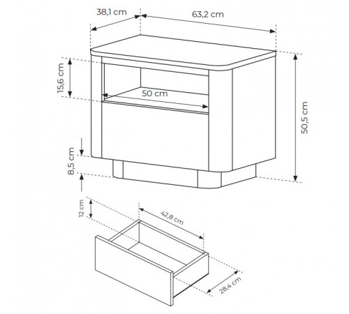 Тумба прикроватная Perfect Home Торро / Torro 1S/63 с 1 ящиком Дуб кремона/черный (PFH-091419)
