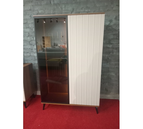 Витрина высокая с подсветкой Вичи / Vici WT103 2-дверная Орех/кашемир Perfect Home Польша (PFH-091278)