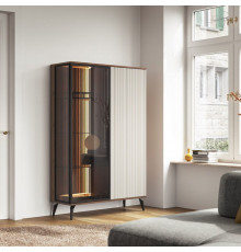 Витрина высокая с подсветкой Вичи / Vici WT103 2-дверная Орех/кашемир Perfect Home Польша (PFH-091278)