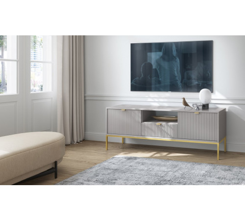 Тумба под телевизор Perfect Home Новая/Nova 2-дверная с 1 ящиком и золотыми ножками RTV154 Серый (PFH-091226)