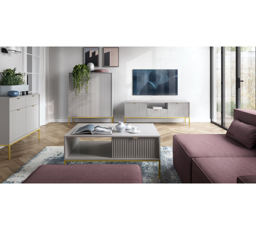 Тумба под телевизор Perfect Home Новая/Nova 2-дверная с 1 ящиком и золотыми ножками RTV154 Серый (PFH-091226)