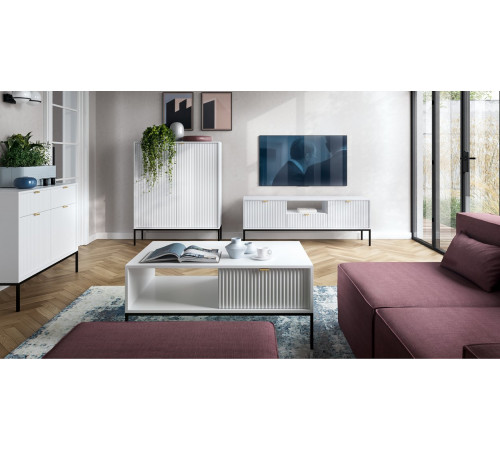 Тумба под телевизор Perfect Home Новая/Nova 2-дверная с 1 ящиком и черными ножками RTV154 Белый (PFH-091225)