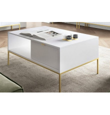 Стол журнальный Perfect Home Новая/Nova с 2 ящиками и золотыми ножками L104 Белый (PFH-091249)