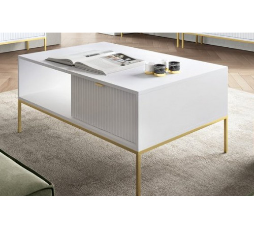 Стол журнальный Perfect Home Новая/Nova с 2 ящиками и золотыми ножками L104 Белый (PFH-091249)