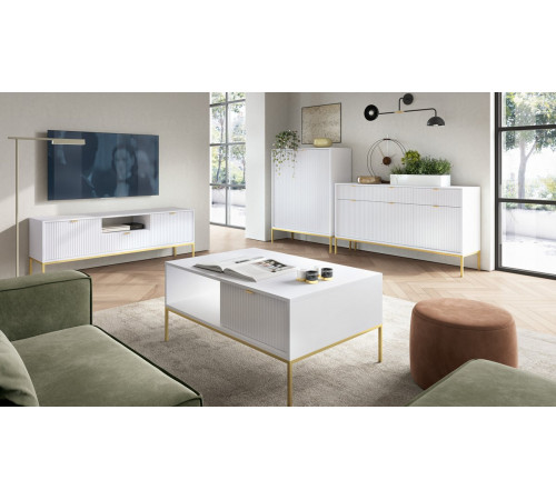 Стол журнальный Perfect Home Новая/Nova с 2 ящиками и золотыми ножками L104 Белый (PFH-091249)