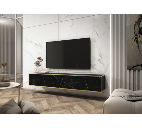 Тумба под телевизор навесная Perfect Home Оро/Oro 3-дверная RTV175 Черный мрамор роял (PFH-091363)