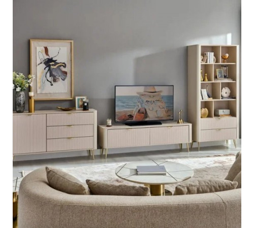 Стеллаж Perfect Home Ланте/Lante 2S с 2 ящиками и золотыми ножками Беж (PFH-091103)