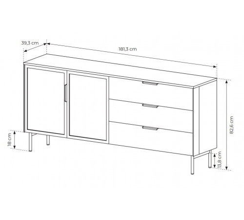 Комод с подсветкой Perfect Home Луми / Lumi 2D3S/181 2-дверный с 3 ящиками Дуб Дунин (PFH-091385)