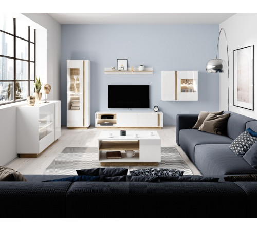 Витрина низкая Perfect Home Арко / Arco 1-дверная 1D1W/72 Белый глянец/дуб грандсон (PFH-091030)
