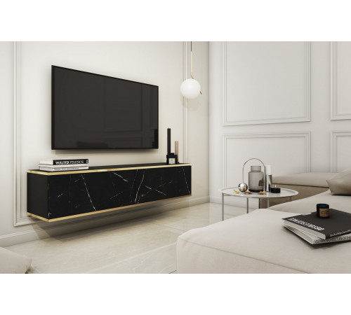 Тумба под телевизор навесная Perfect Home Оро/Oro 2-дверная RTV135 Черный мрамор роял (PFH-091358)