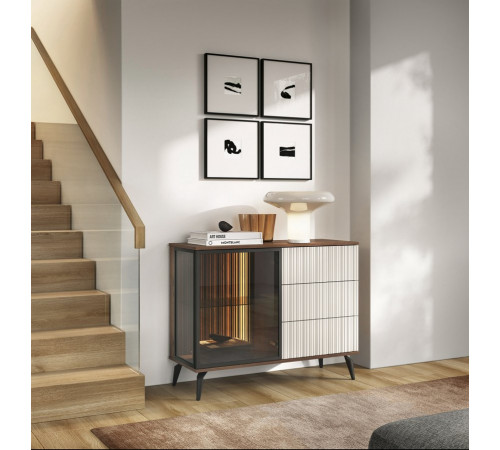 Комод с подсветкой Вичи / Vici KSZ103 1-дверный с 3 ящиками Perfect Home Польша (PFH-091277)