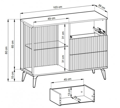 Комод с подсветкой Вичи / Vici KSZ103 1-дверный с 3 ящиками Perfect Home Польша (PFH-091277)