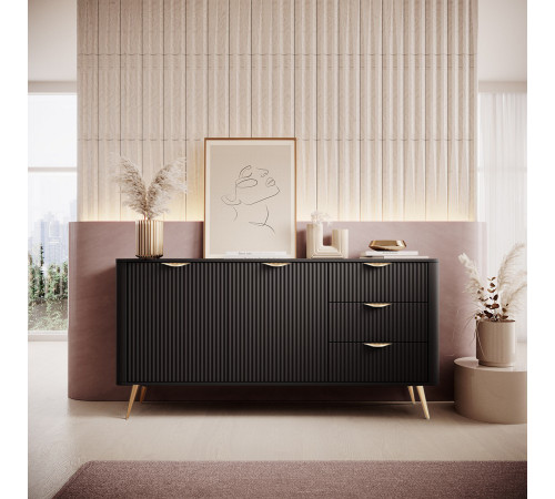 Комод Perfect Home Ланте/Lante 2-дверный с 3 ящиками и золотыми ножками 2D3S/163 Черный (PFH-091191)