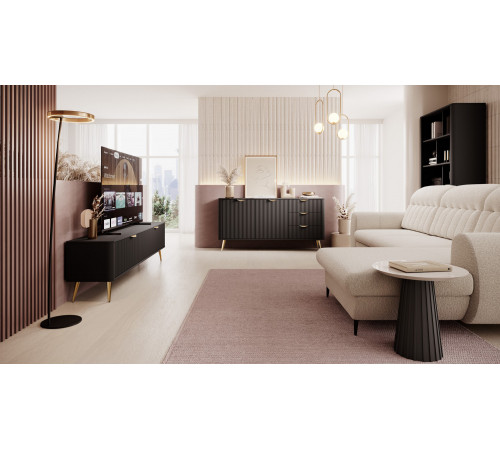 Комод Perfect Home Ланте/Lante 2-дверный с 3 ящиками и золотыми ножками 2D3S/163 Черный (PFH-091191)