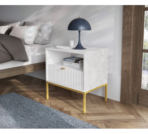Тумба прикроватная Perfect Home Новая/Nova с 1 ящиком и золотыми ножками S54 Белый (PFH-091261)