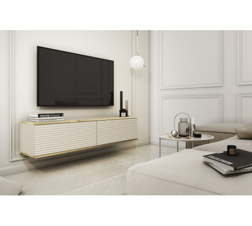 Тумба под телевизор навесная Perfect Home Оро/Oro 2-дверная RTV135 MDF Бежевый (PFH-091356)