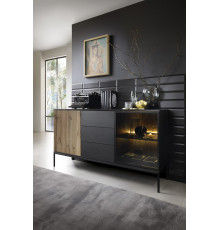 Комод с подсветкой Perfect Home Сенто / Sento KSZ154 2-дверный с 3 ящиками Черный/дуб один (PFH-091487)