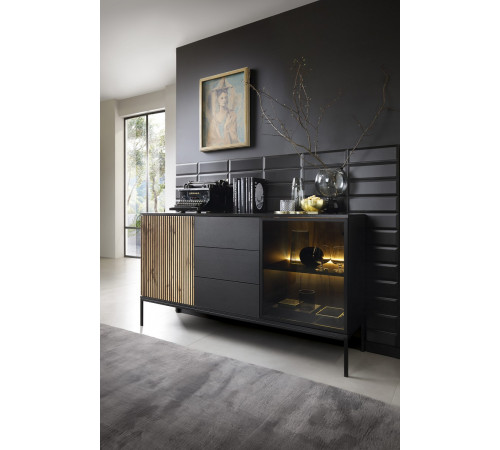 Комод с подсветкой Perfect Home Сенто / Sento KSZ154 2-дверный с 3 ящиками Черный/дуб один (PFH-091487)