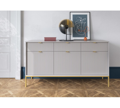 Комод Perfect Home Новая/Nova 3-дверный с 3 ящиками и золотыми ножками KSZ154 Серый (PFH-091243)