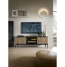 Тумба под ТВ с подсветкой Perfect Home Сенто / Sento RTV154 3-дверная Черный/дуб вотан (PFH-091485)