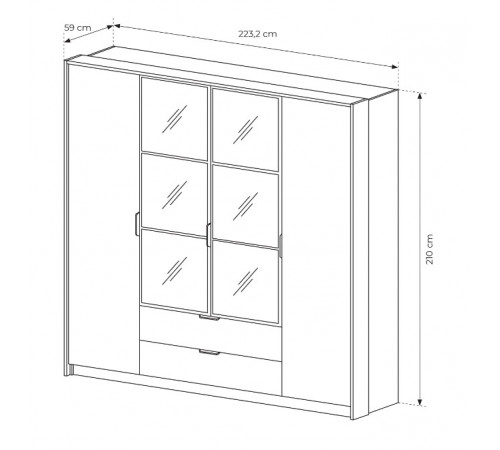 Шкаф для одежды Perfect Home Милтон / Milton 4-дверный с зеркалом 4D2S/220 Каштан/антрацит (PFH-091085)