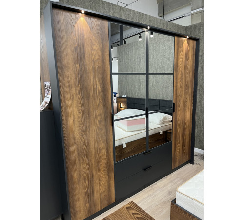 Шкаф для одежды Perfect Home Милтон / Milton 4-дверный с зеркалом 4D2S/220 Каштан/антрацит (PFH-091085)