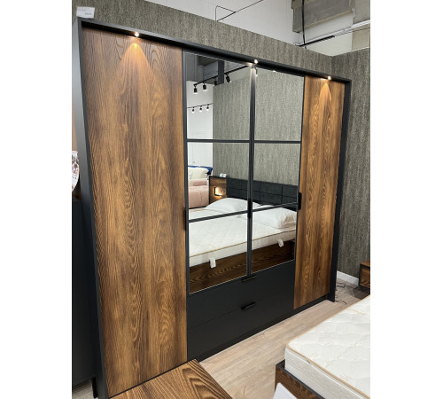 Шкаф для одежды Perfect Home Милтон / Milton 4-дверный с зеркалом 4D2S/220 Каштан/антрацит (PFH-091085)