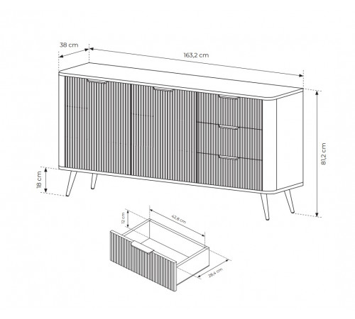 Комод Perfect Home Ланте/Lante 2-дверный с 3 ящиками и золотыми ножками 2D3S/163 Беж (PFH-091180)