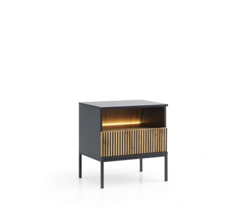 Тумба прикроватная с подсветкой Perfect Home Сенто / Sento S54 с 1 ящиком Черный/дуб один (PFH-091484)