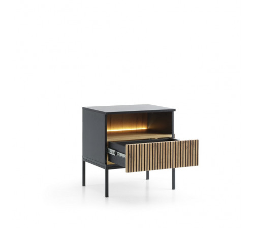 Тумба прикроватная с подсветкой Perfect Home Сенто / Sento S54 с 1 ящиком Черный/дуб один (PFH-091484)