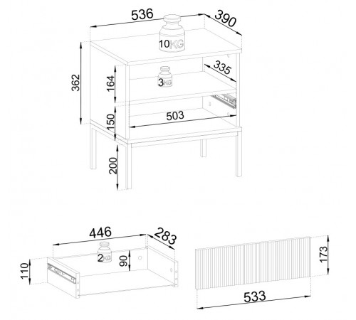 Тумба прикроватная с подсветкой Perfect Home Сенто / Sento S54 с 1 ящиком Черный/дуб один (PFH-091484)