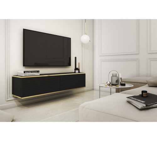 Тумба под телевизор навесная Perfect Home Оро/Oro 2-дверная RTV135 MDF Черный (PFH-091355)