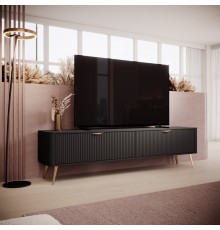Тумба под телевизор Perfect Home Ланте/Lante 2-дверная с золотыми ножками 2D/200 Черный (PFH-091193)