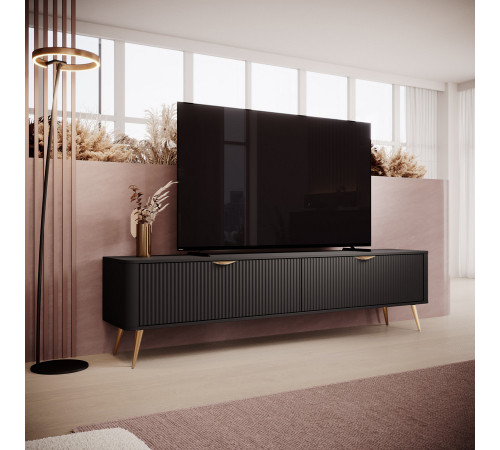 Тумба под телевизор Perfect Home Ланте/Lante 2-дверная с золотыми ножками 2D/200 Черный (PFH-091193)
